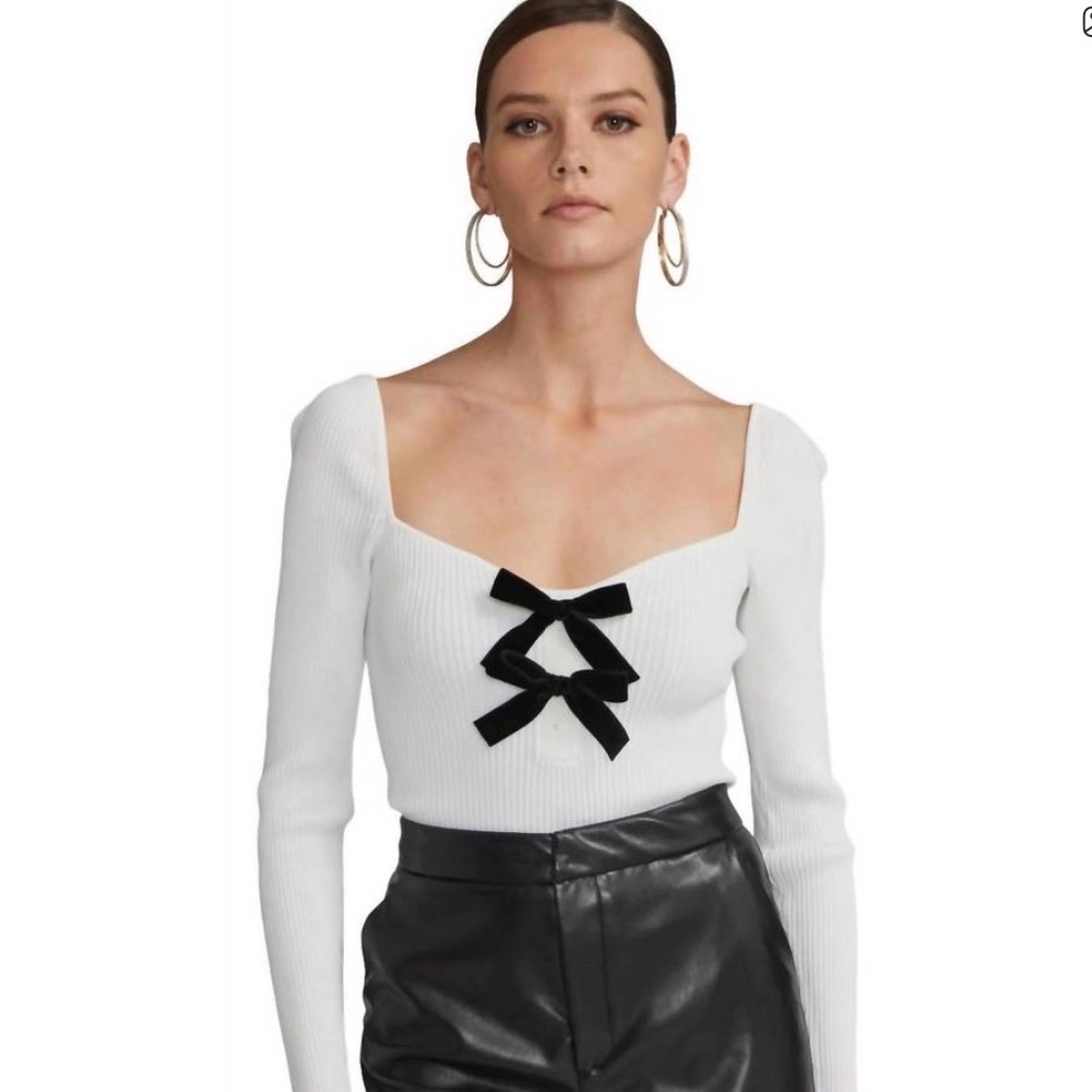 Generation Love Coralie Velvet Bow Top in White, Size XL *NWOT